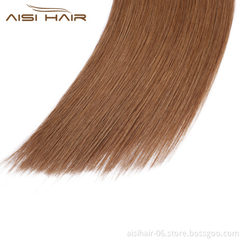 Aisi Hair 10A Unprocessed Color 6# Human Hair Double Drawn Pre Bonded Keratin I Tip Human Hair Extension For Women